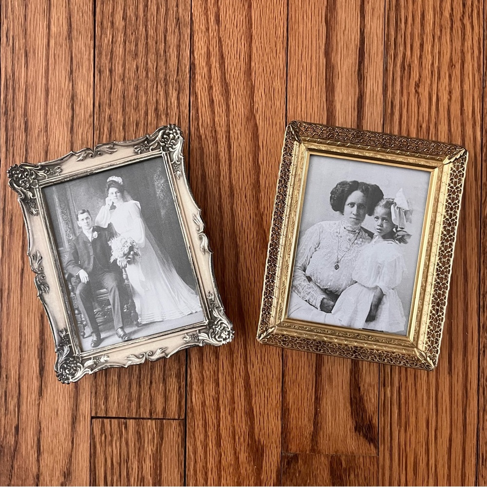 Vintage Picture Frame Set, Victorian Filigree Style Ornate Metal, Small